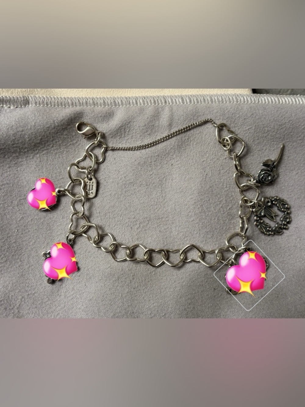 James Avery Silver Heart Link Charm Bracelet with 2 charms